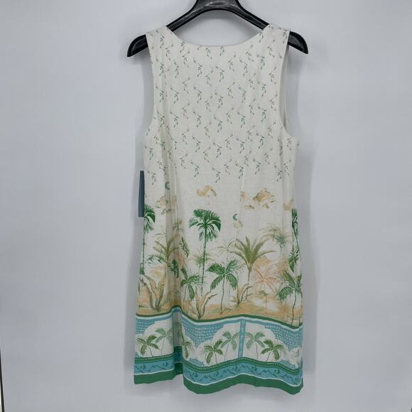 NWT London Times Shift Dress Size 10 Tropical Print Linen Pockets Sleeveless - Picture 4 of 11